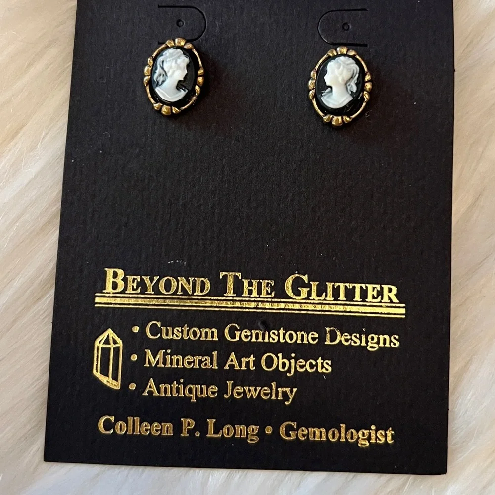 Elegant Gold and Black Cameo Earrings